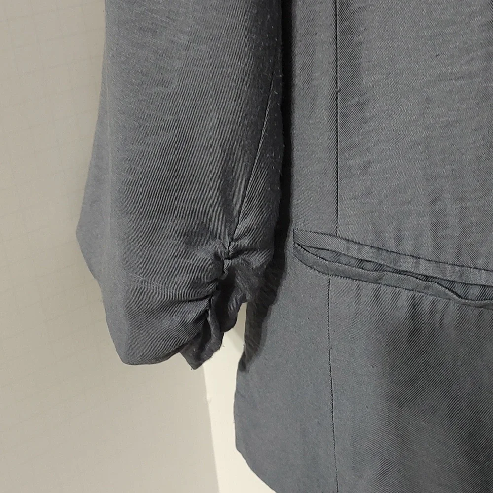 Lauren Conrad Blue Gray Cropped Blazer w/ Ruched 3/4 Sleeves sz 12 - Picture 3 of 9